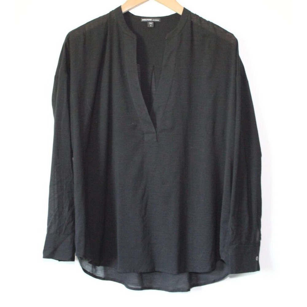 James Perse Cotton Silk Stretch Pullover Tunic Top Semi Sheer Blouse 1 US Small - Picture 2 of 9